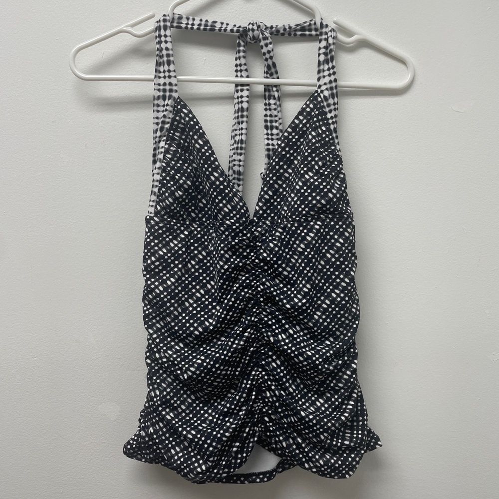 Athleta Vichy Retro Halter Tankini Top, women's XS. black white swimsuit tank